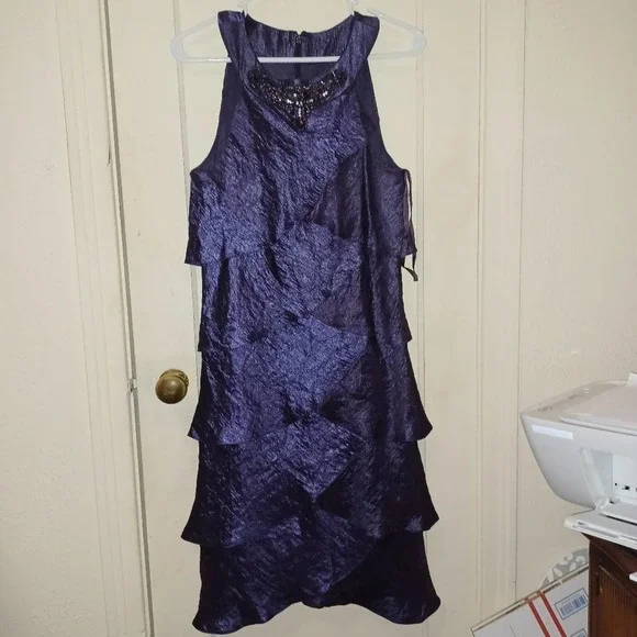jessica howard beaded dress Jessica Howard Womens Purple Sleeveless Embellished Shift Dress 8